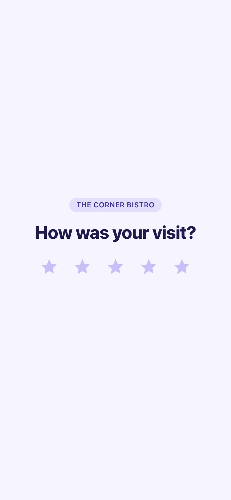 The customer page asking 'How was your visit?' with five stars.